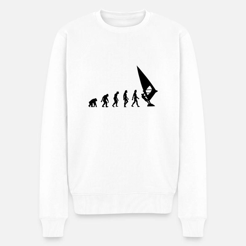 Die Evolution von Windsurfing - Männer Premium Bio Pullover - Weiß