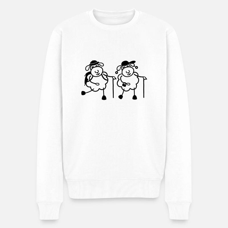 Schaf Paar geht wandern - Männer Premium Bio Pullover - Weiß