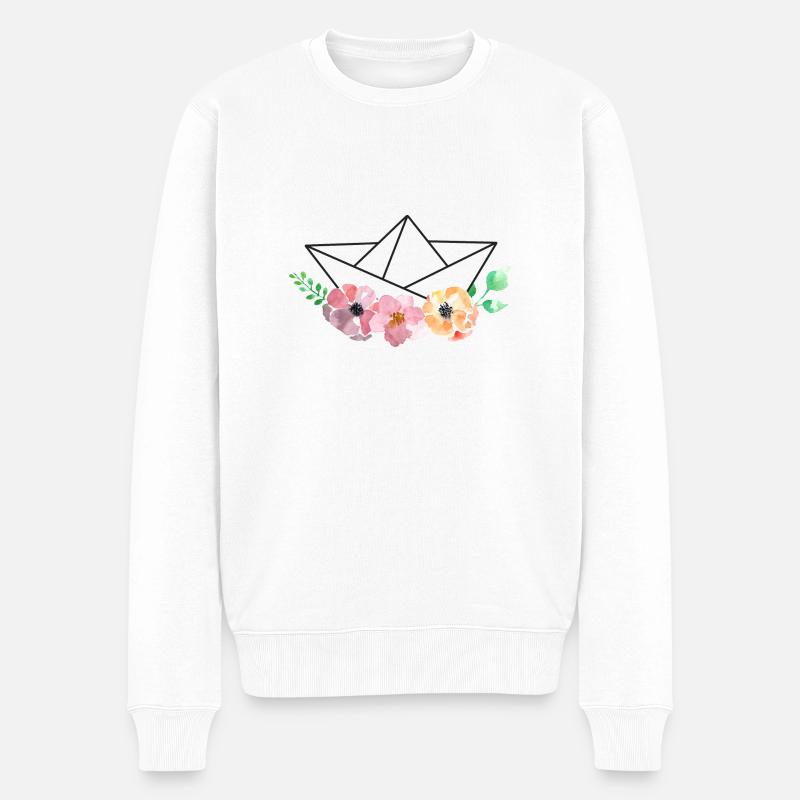 Papierschiff mit Aquarell Blumen - Männer Premium Bio Pullover - Weiß