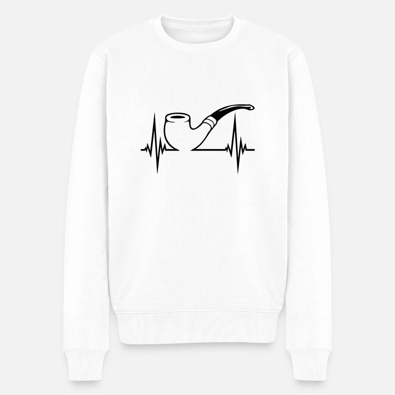 Tabakpfeife Puls Herzschlag - Männer Premium Bio Pullover - Weiß