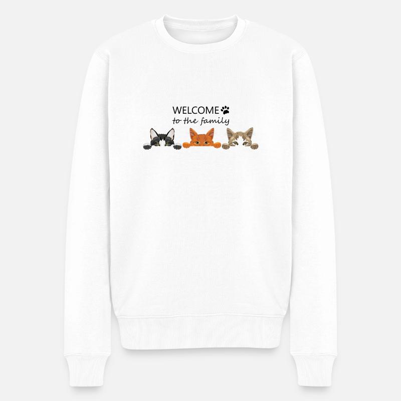Willkommen in der Katzenfamilie - Männer Premium Bio Pullover - Weiß