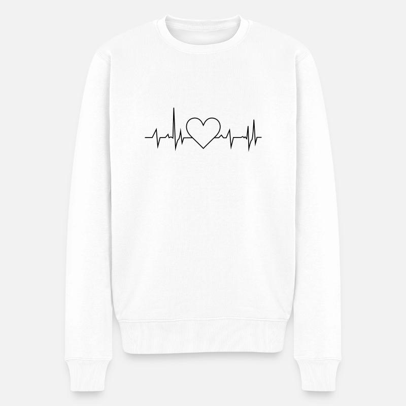 Heartbeat Herzschlag - Männer Premium Bio Pullover - Weiß