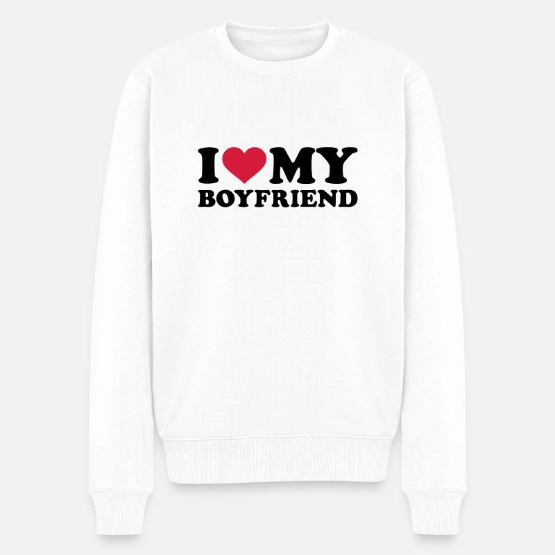 I love my boyfriend - Männer Premium Bio Pullover - Weiß
