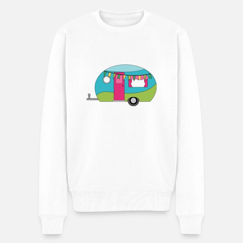Wohnwagen Camping Lustiges - Männer Premium Bio Pullover - Weiß
