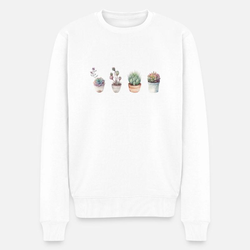 Sukkulenten für Pflanzenliebhaber - Männer Premium Bio Pullover - Weiß