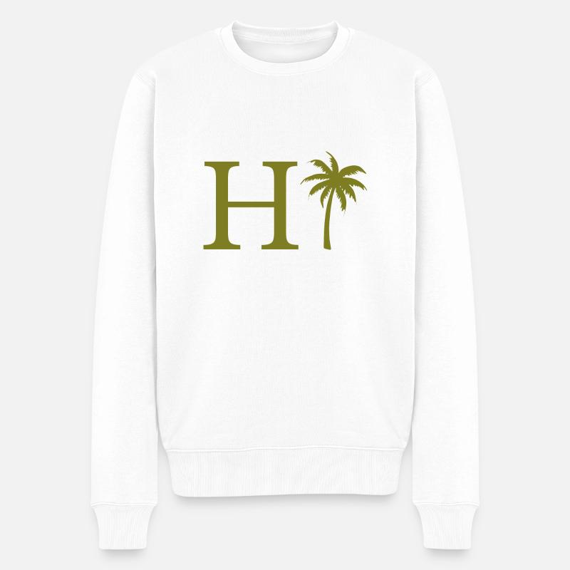 Lettre h vert Palm - Pull Premium bio Homme - blanc