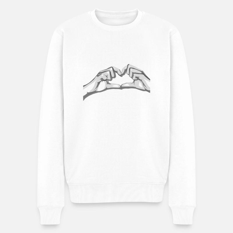 Hände Herz (Heart Hand) - Männer Premium Bio Pullover - Weiß