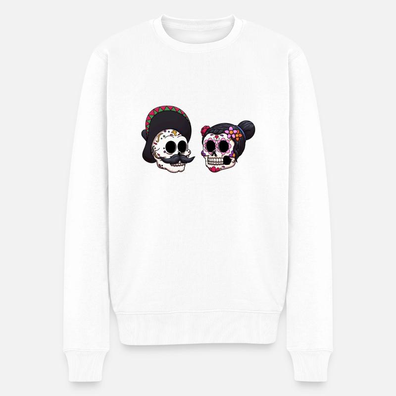 Männlich und weiblich Dia de los Muertos Zuckerschädel - Männer Premium Bio Pullover - Weiß