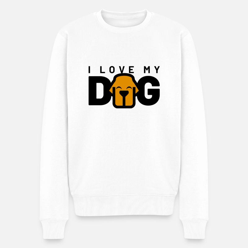 I LOVE MY DOG - Männer Premium Bio Pullover - Weiß