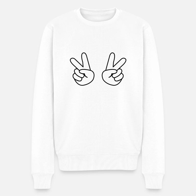 peace_haende_comic_01 - Männer Premium Bio Pullover - Weiß