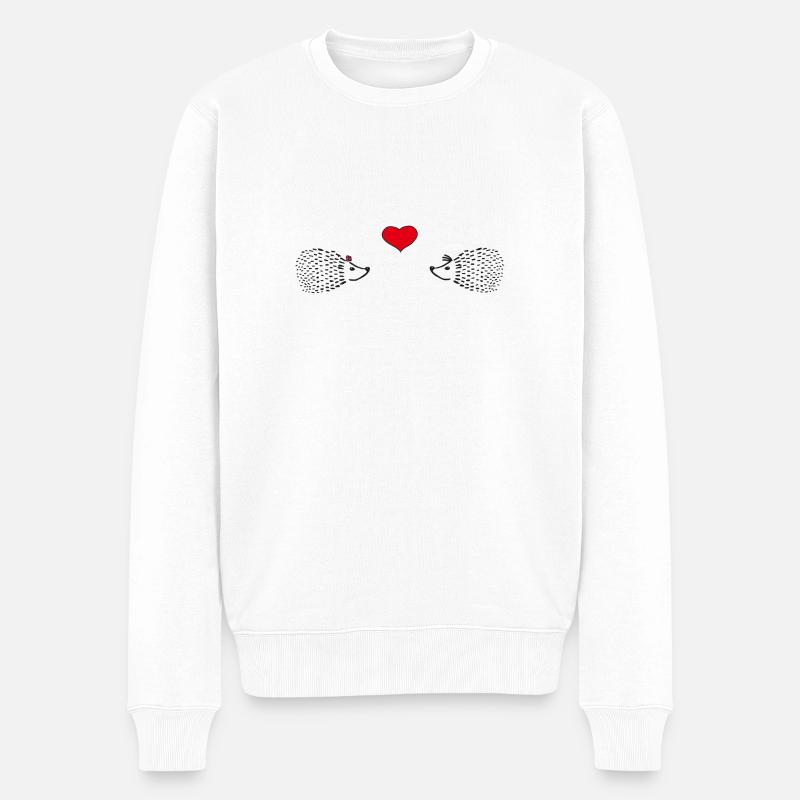 Hérissons amoureux - couples de hérissons avec coeurs - Pull Premium bio Homme - blanc