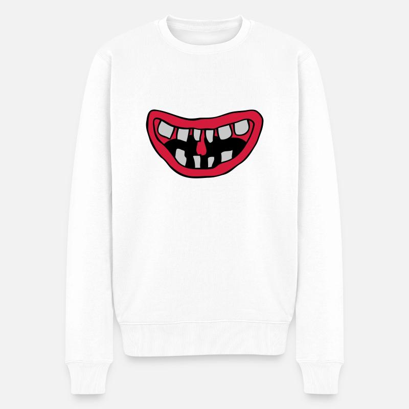 Lachendes Monster Mund Design - Männer Premium Bio Pullover - Weiß