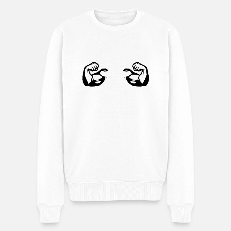 Muskeln Bizeps 2 - Männer Premium Bio Pullover - Weiß