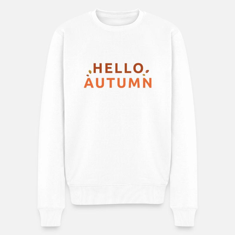 Schriftzug "hello autumn" - Männer Premium Bio Pullover - Weiß