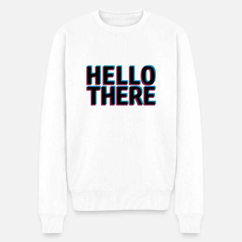 3D Effekt Hello - Männer Premium Bio Pullover - Weiß