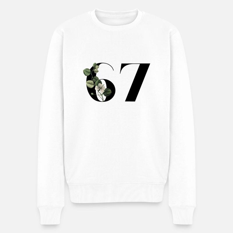 Nummer 67 Blumengrün - 67. Blumengeburtstag - Männer Premium Bio Pullover - Weiß
