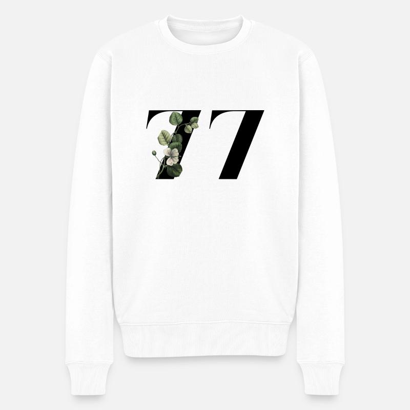 Nummer 77 Blumengrün - 77. Blumengeburtstag - Männer Premium Bio Pullover - Weiß