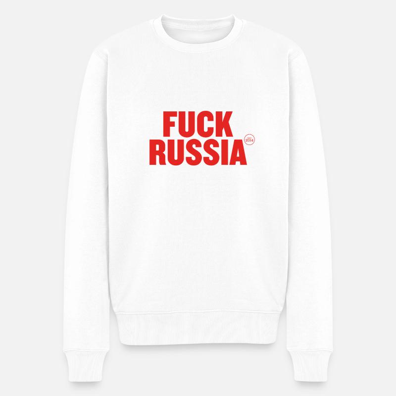 Fuck Russia – since 2014 - Männer Premium Bio Pullover - Weiß