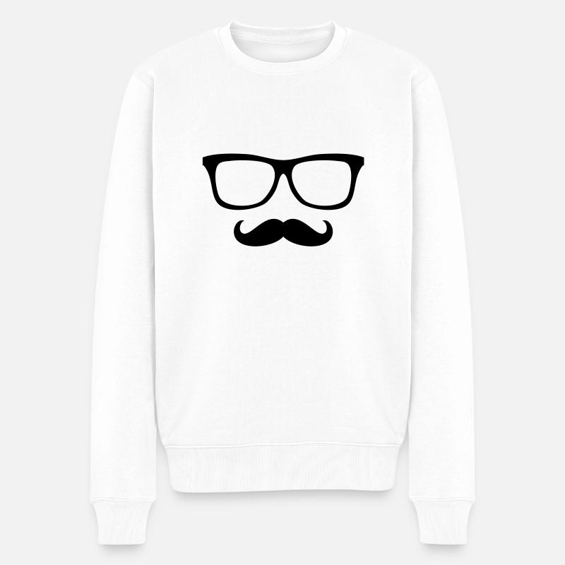 Moustache Glasses - Oberlippenbart Brille - Männer Premium Bio Pullover - Weiß