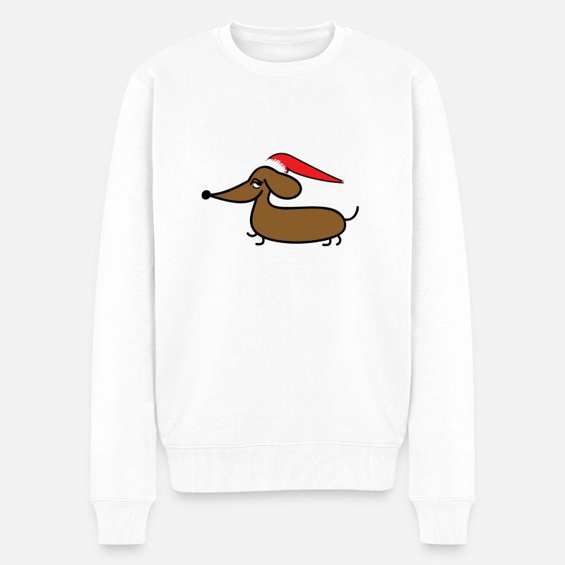 Dackel mit Weihnachtsmütze - Männer Premium Bio Pullover - Weiß
