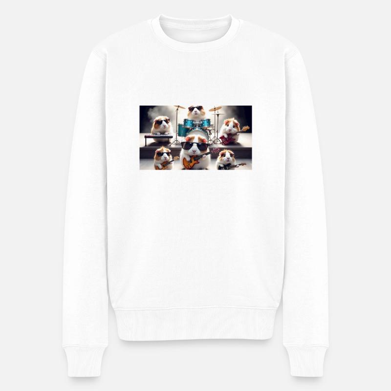 cute guinea pig dressed as a rock band - Männer Premium Bio Pullover - Weiß