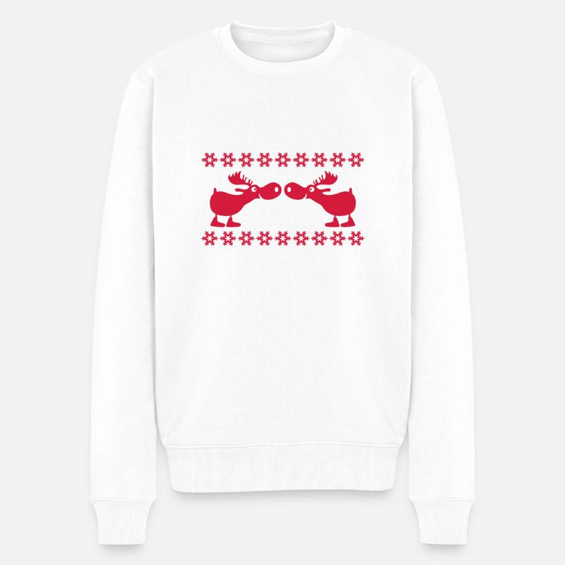 Elch Rentier Hirsch Weihnachten Norweger Muster - Männer Premium Bio Pullover - Weiß