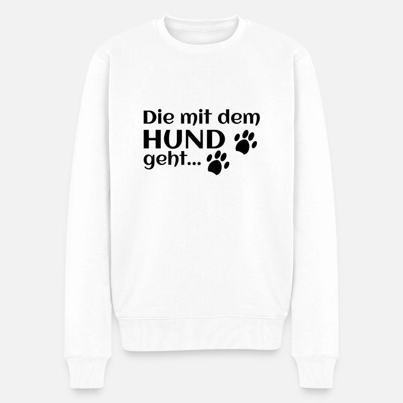 die mit dem hund geht - Männer Premium Bio Pullover - Weiß