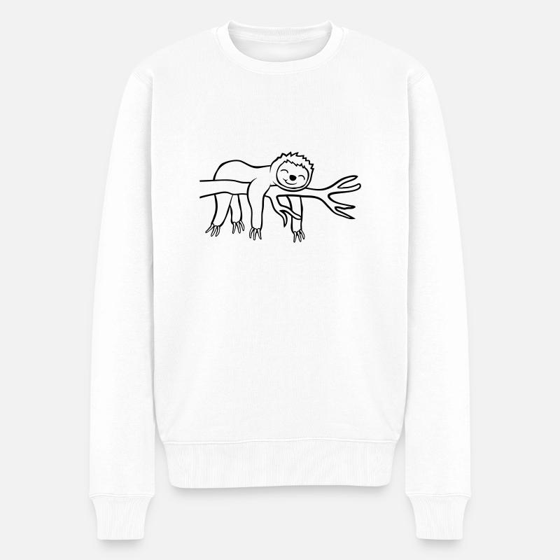 Müdes hängendes Faultier - Männer Premium Bio Pullover - Weiß