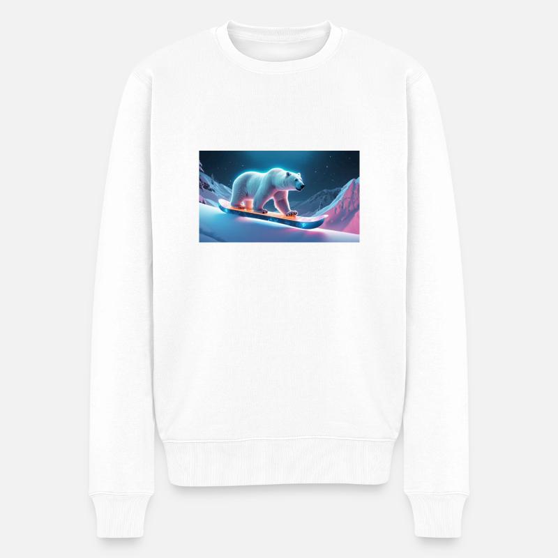 Eisbär auf Snowboard - Männer Premium Bio Pullover - Weiß