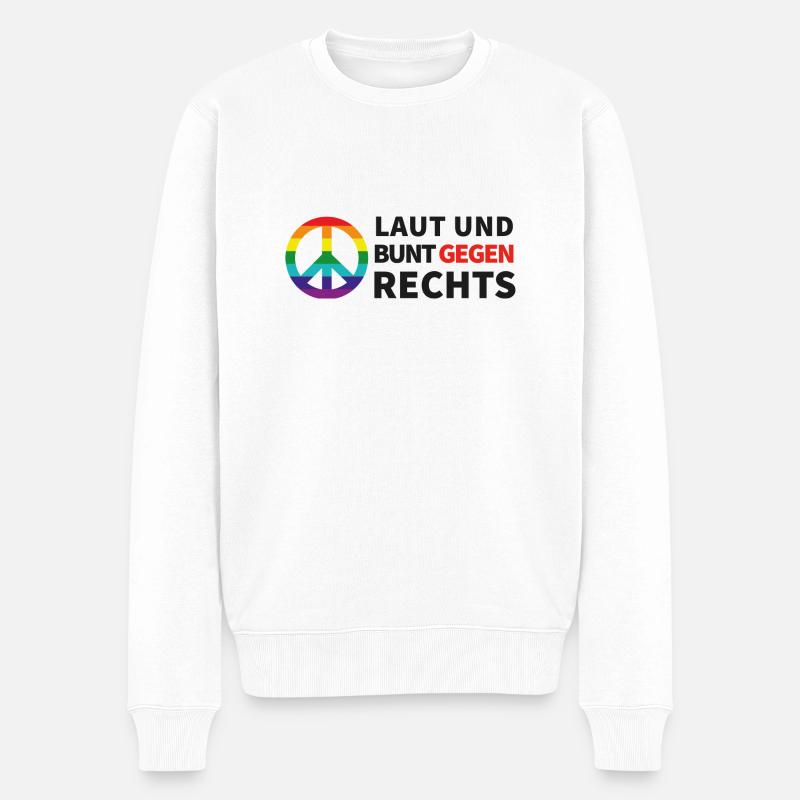 Laut und bunt gegen rechts - Männer Premium Bio Pullover - Weiß