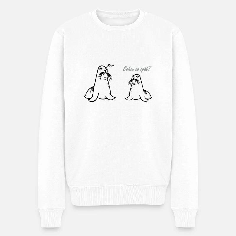 Seehund MOIN MOIN Seelöwe Comic Sprüche - Männer Premium Bio Pullover - Weiß
