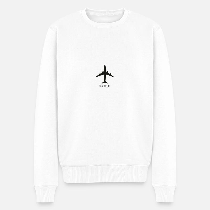 FlyHigh Plane Flugzeug Design - Männer Premium Bio Pullover - Weiß
