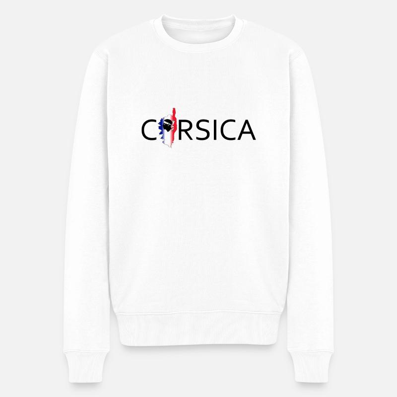 Corsica in Text with france Island Map - Männer Premium Bio Pullover - Weiß