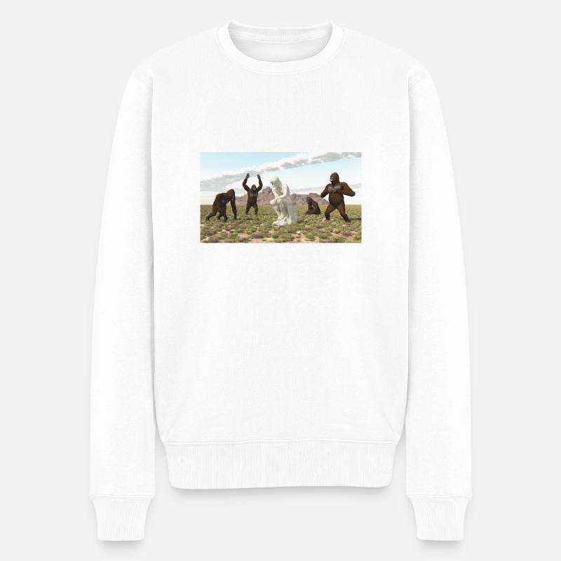 Gorillas with Thinker Sculpture - Men's Premium Organic Jumper - white