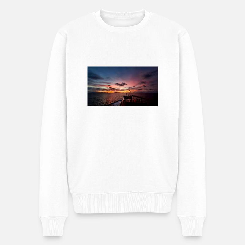 Schöner Sonnenuntergang am Meer - Männer Premium Bio Pullover - Weiß