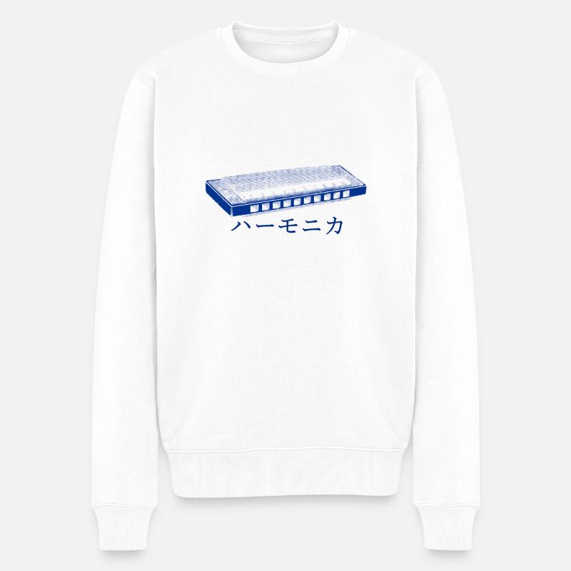 Harmonica Blues Japanese - Männer Premium Bio Pullover - Weiß