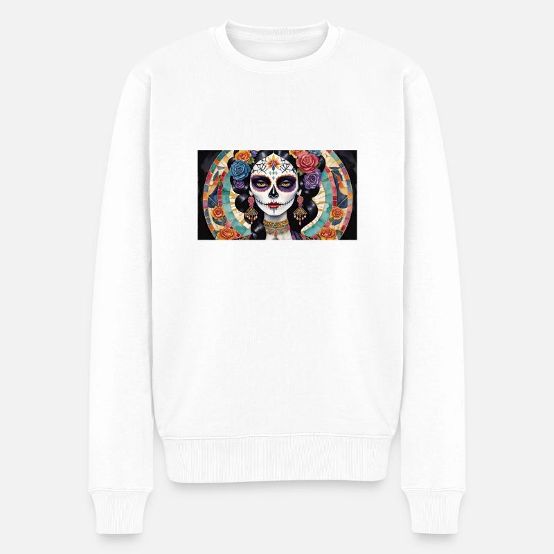 LA CATRINA DELUXE - Männer Premium Bio Pullover - Weiß