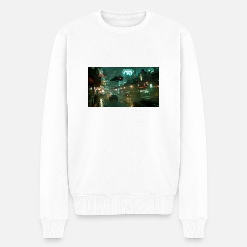 Cyberpunk Stadt - Männer Premium Bio Pullover - Weiß
