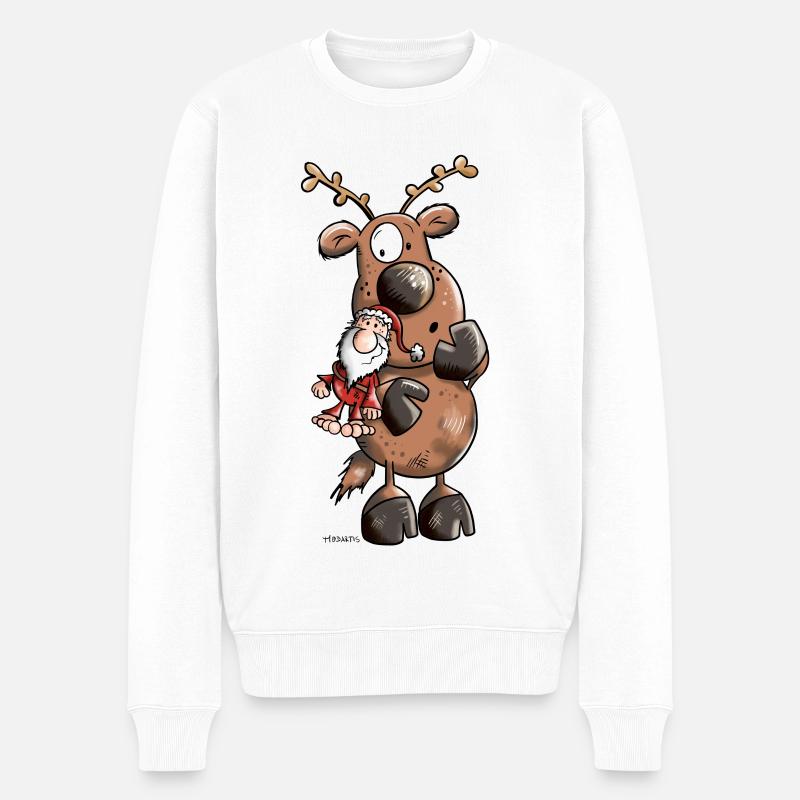 Rentier knuddelt Weihnachtsmann - Männer Premium Bio Pullover - Weiß