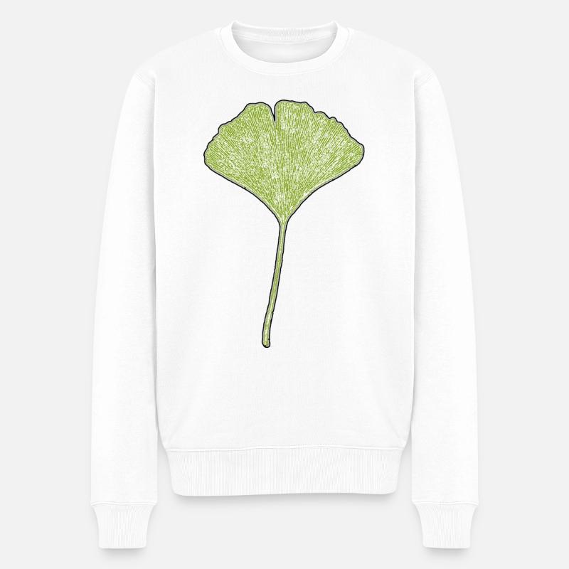 Gingko Blatt - Männer Premium Bio Pullover - Weiß