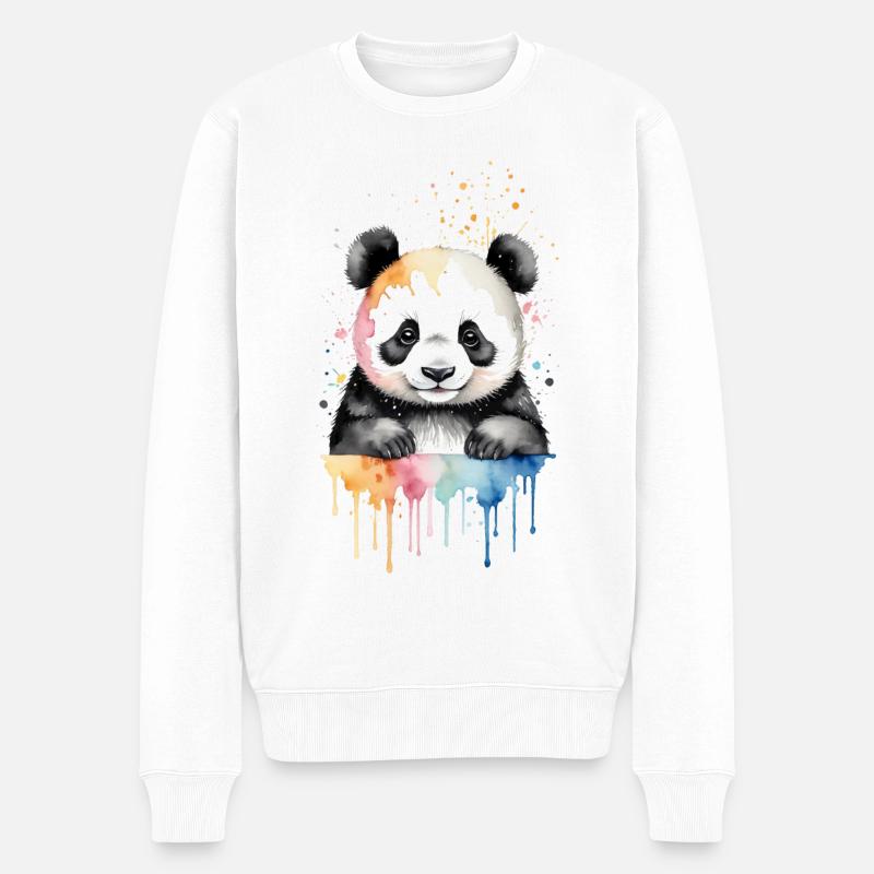 Panda Ludique Aquarelle - Pull Premium bio Homme - blanc