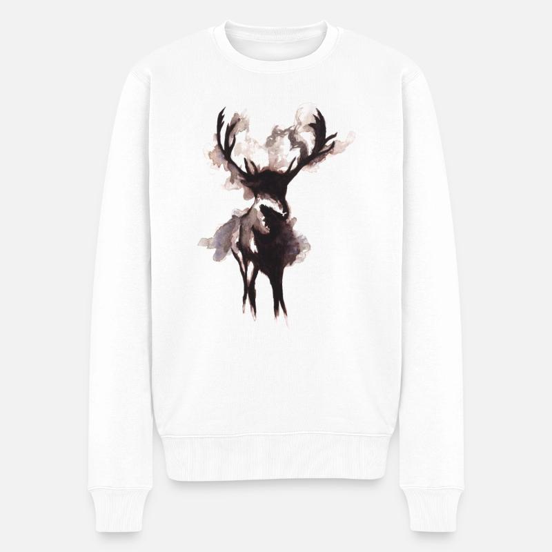 Aquarelle cerf avec bois - Pull Premium bio Homme - blanc