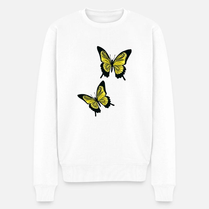 Gelbe Schmetterlinge - Männer Premium Bio Pullover - Weiß
