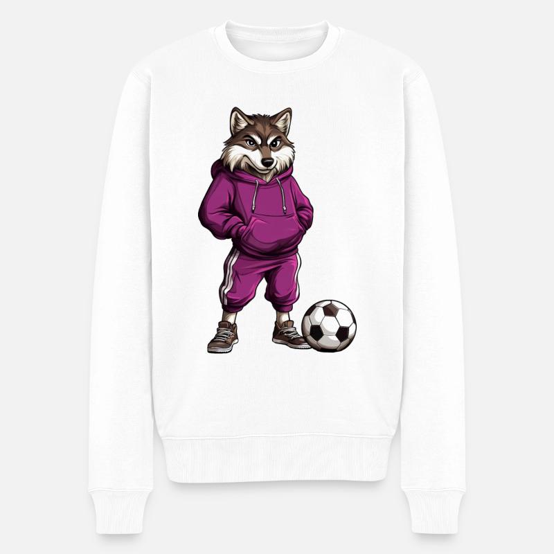 Wolf Fussball - Männer Premium Bio Pullover - Weiß