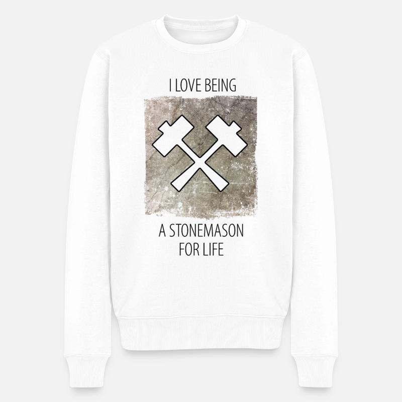 Steinmetz Steinbildhauer Spruch - Männer Premium Bio Pullover - Weiß