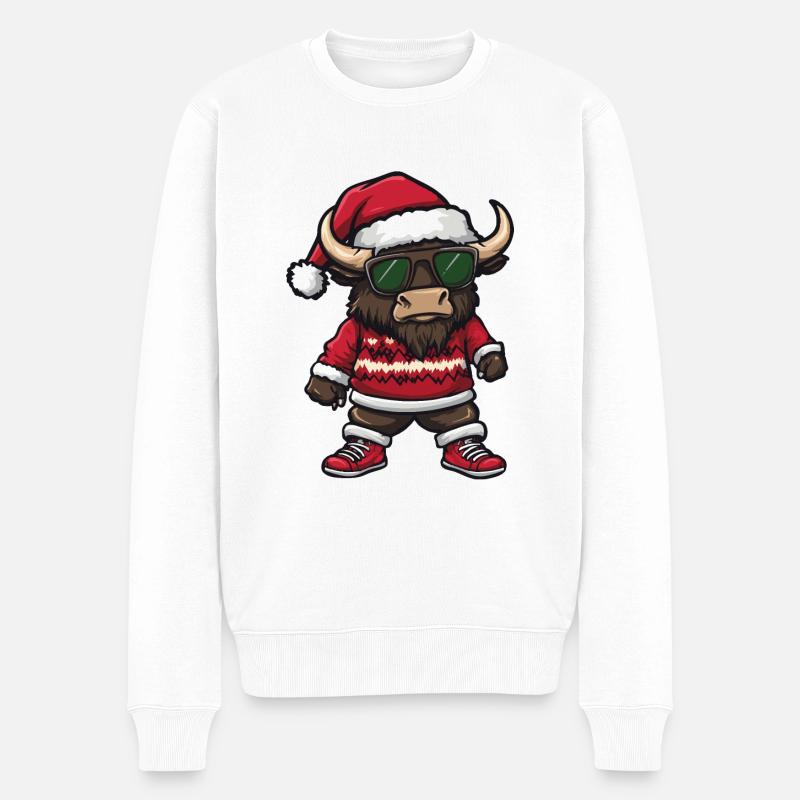 Bison Weihnachten Noël laid - Pull Premium bio Homme - blanc