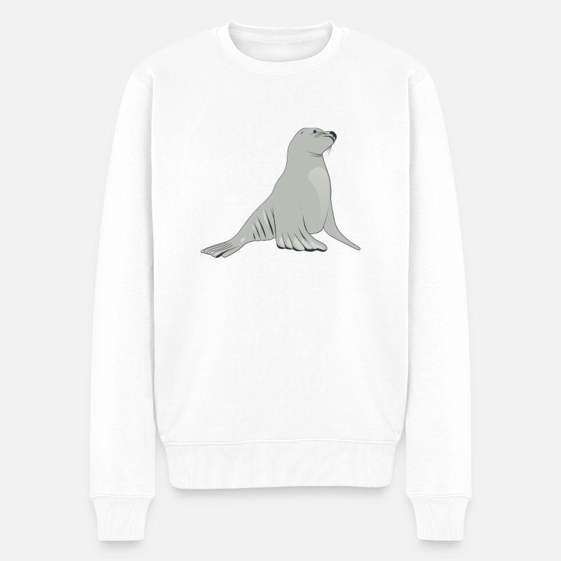 Seelöwe - Männer Premium Bio Pullover - Weiß