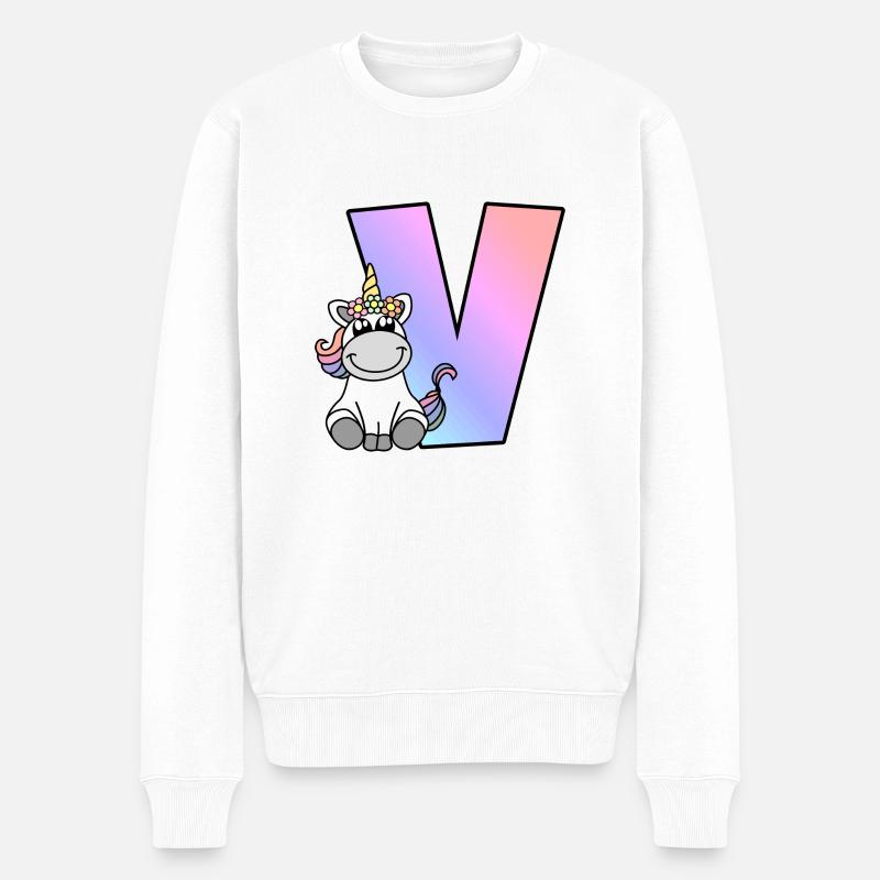 Einhorn Buchstabe V - Männer Premium Bio Pullover - Weiß