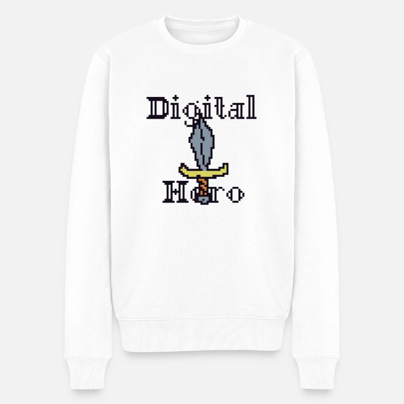 Pixel Schwert, Digital Hero - Männer Premium Bio Pullover - Weiß
