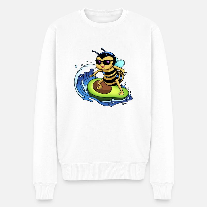 Biene surft Avocado - Männer Premium Bio Pullover - Weiß